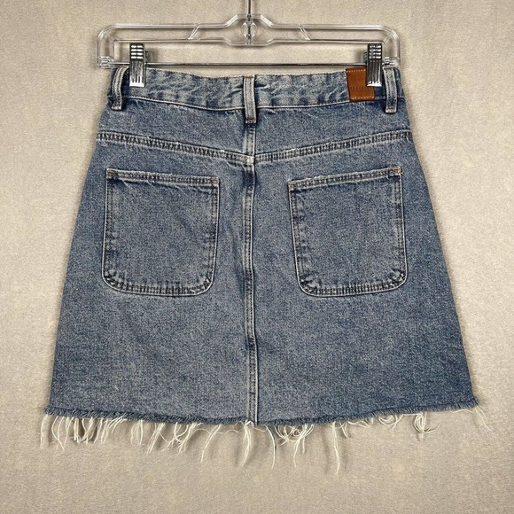 Zara Denim Skirt Size Small A-line Button Front Patch Pockets Y2K Raw Hem - Picture 7 of 9